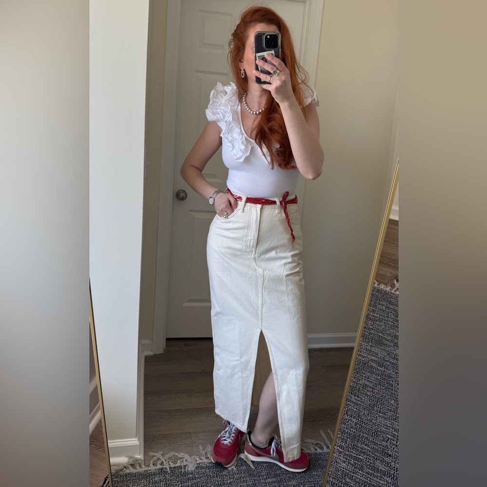 Mango NWT Women's Cream Slit Denim Maxi Skirt- size S